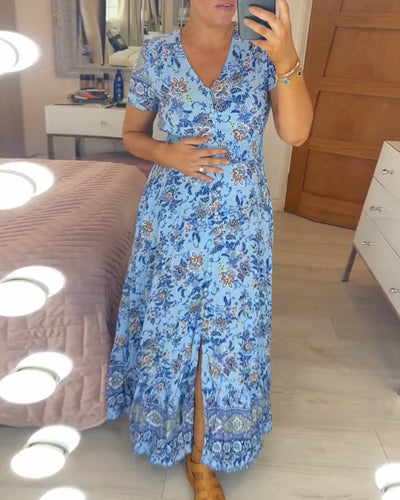 Wibia - Floral Print V-Neck Dress