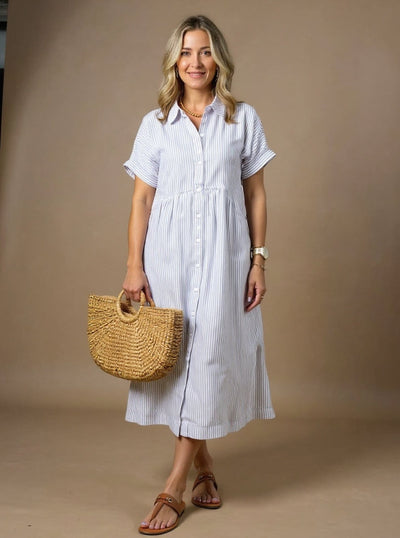 Leonie | Striped Cotton Shirt Dress