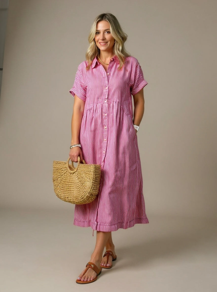 Leonie | Striped Cotton Shirt Dress