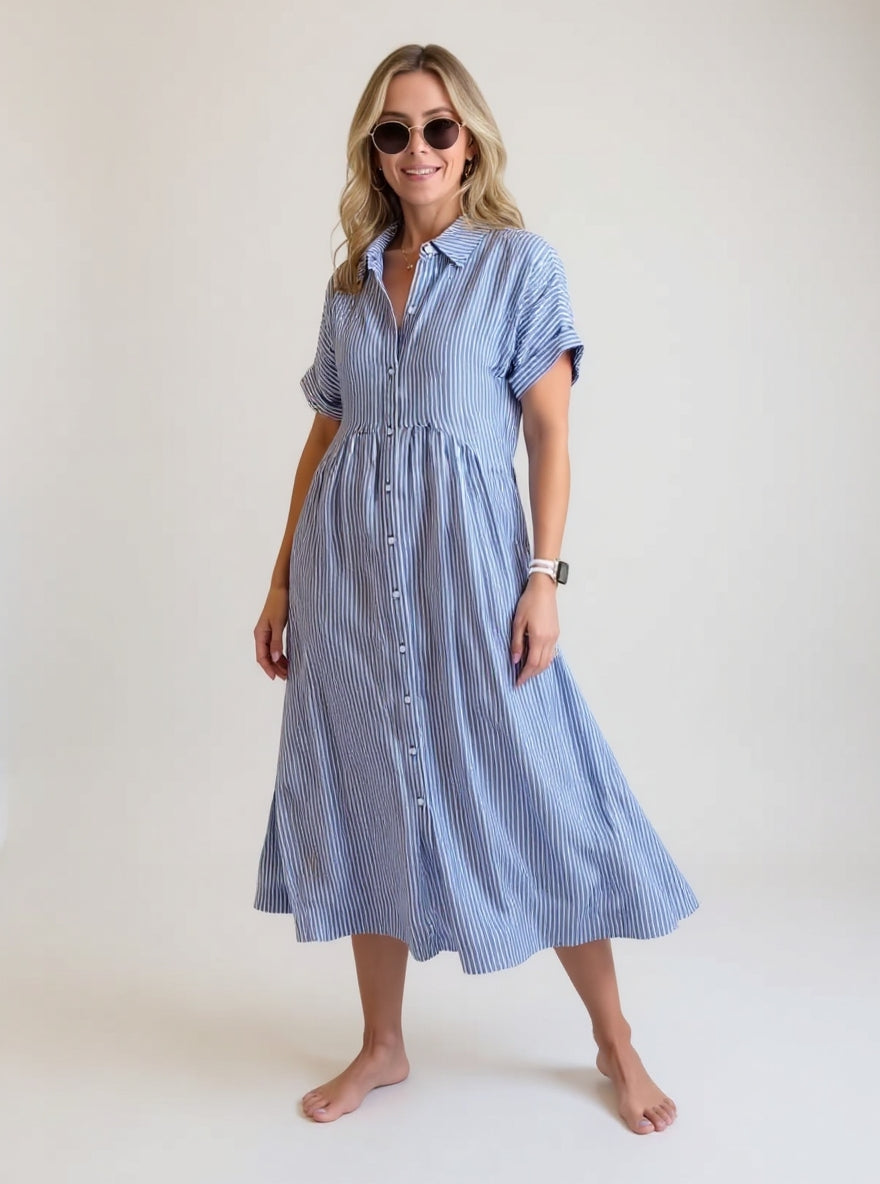 Leonie | Striped Cotton Shirt Dress